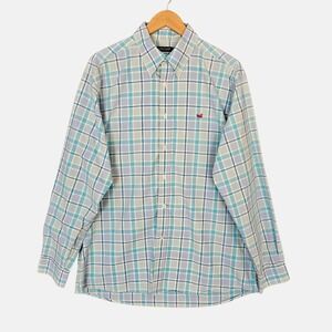 Southern Marsh Mens L Blue Plaid Windowpane Dress Shirt Long Sleeve Wrinkle Free